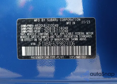 2023 Subaru Wrx Premium from USA, damaged, VIN JF1VBAF62P9823106